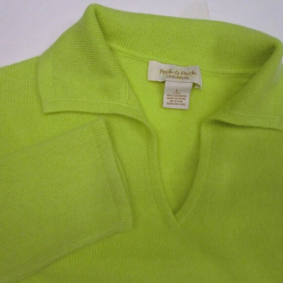 Chartreuse CASHMERE Pullover Sweater V Neck Polo Cuddly Knit Luxury - Picture 7 of 14